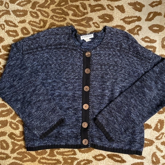 Chunky knit Cardigan Sweater Women’s boxy Cropped buttons woven Vintage Size M/L - Picture 1 of 9